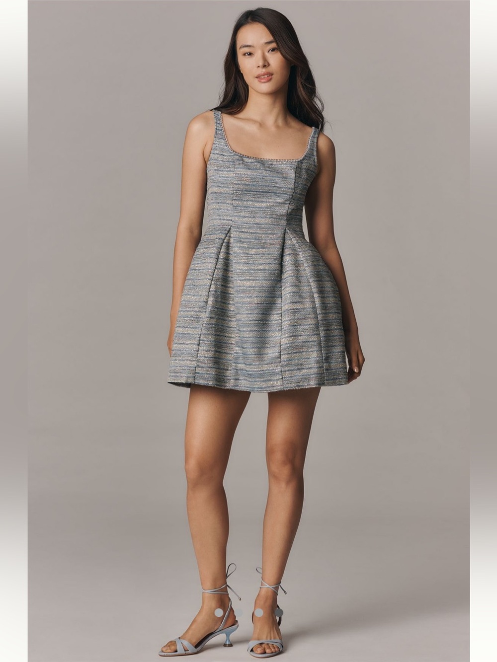 By Anthropologie Sleeveless Square-Neck
Tweed Fit & Flare Mini Dress US 4 Silver